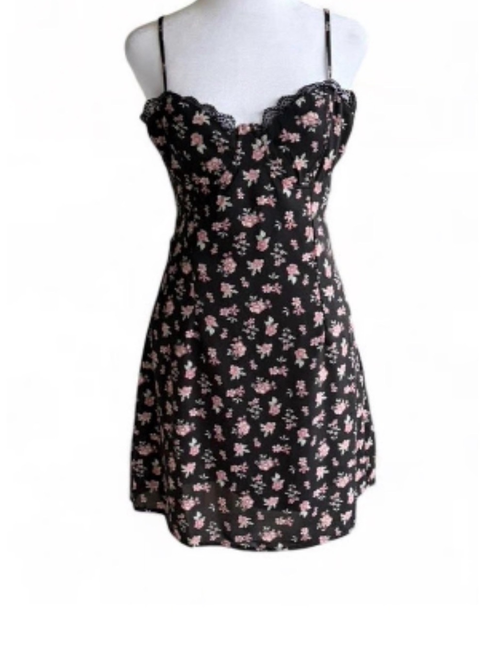 L.A. Hearts Black Floral Cutout Mini Dress with Pink Blossoms